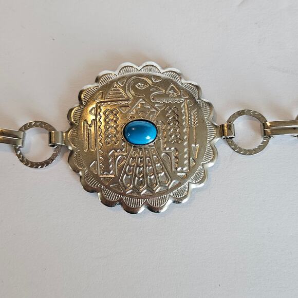 Concho Waist Belt Silver Embossed Medallion Cowgirl Western Statement Womens Med - Picture 4 of 10